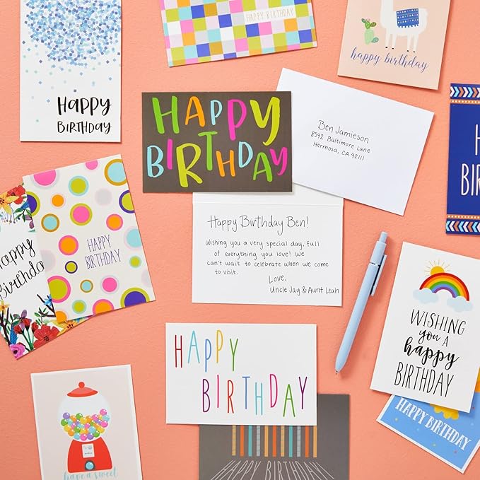 BEST PAPER GREETINGS Birthday Cards - Assorted Birthday Cards Blank Inside - Blank Note & Envelope Pack - 4x6 in, Pack of 36, Multicolor