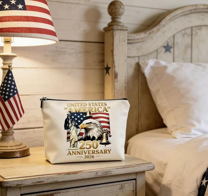 250th Anniversary Makeup Bag Eagle Freedom America Flag designs Small Travel Pouch Patriotic Accessories Women Men Supplies Workday Toiletry Bags with Zipper for Friend Family Independence Day Gift