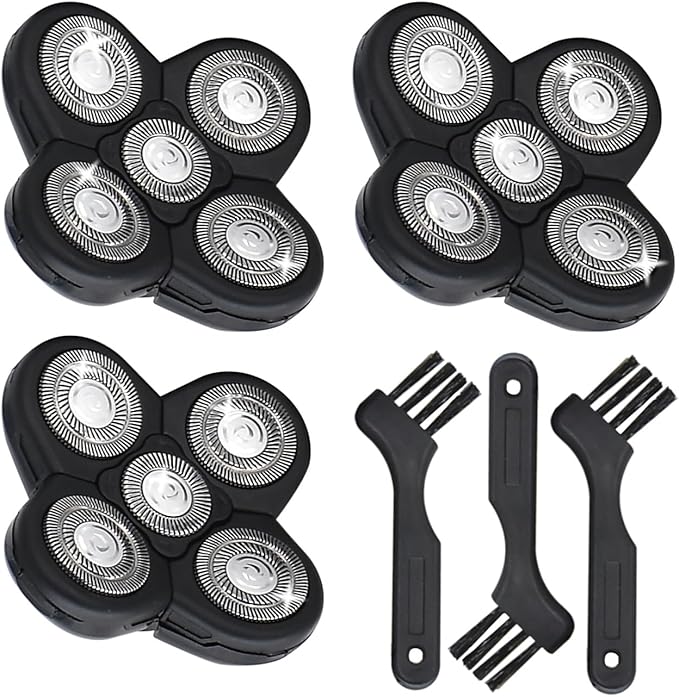 Replacement Shaver Heads Compatible with Freebird Shaver, 5 Blades Refills for Bald Men, Electric Razor Replacement Heads for Freedom Grooming with 3 Cleaning Brush