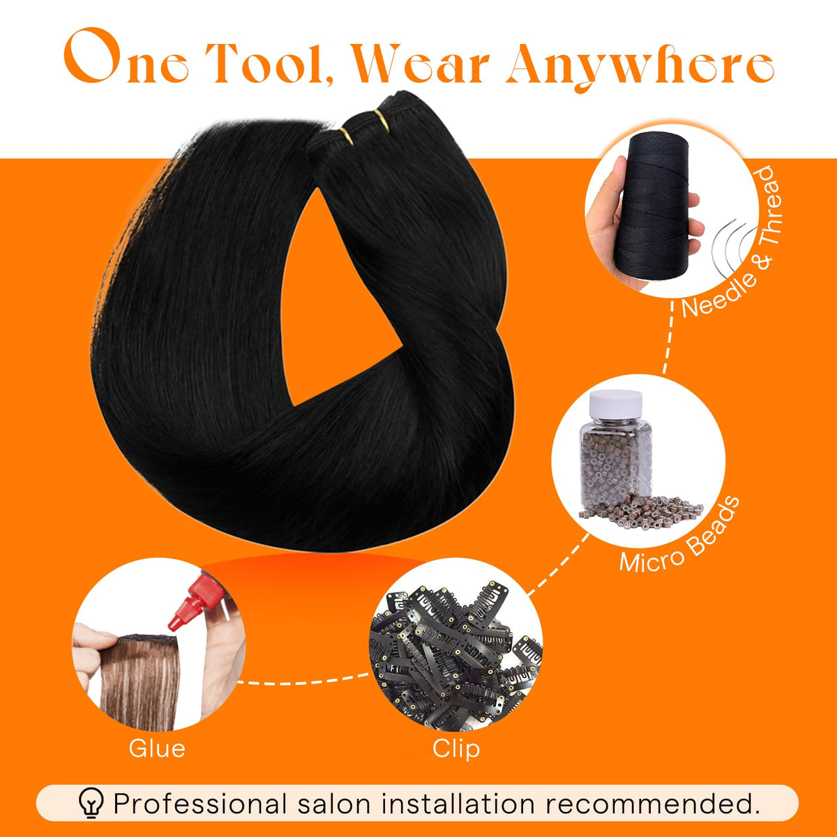 Sunny Hair Sew in Hair Extensions Real Human Hair Black for Women