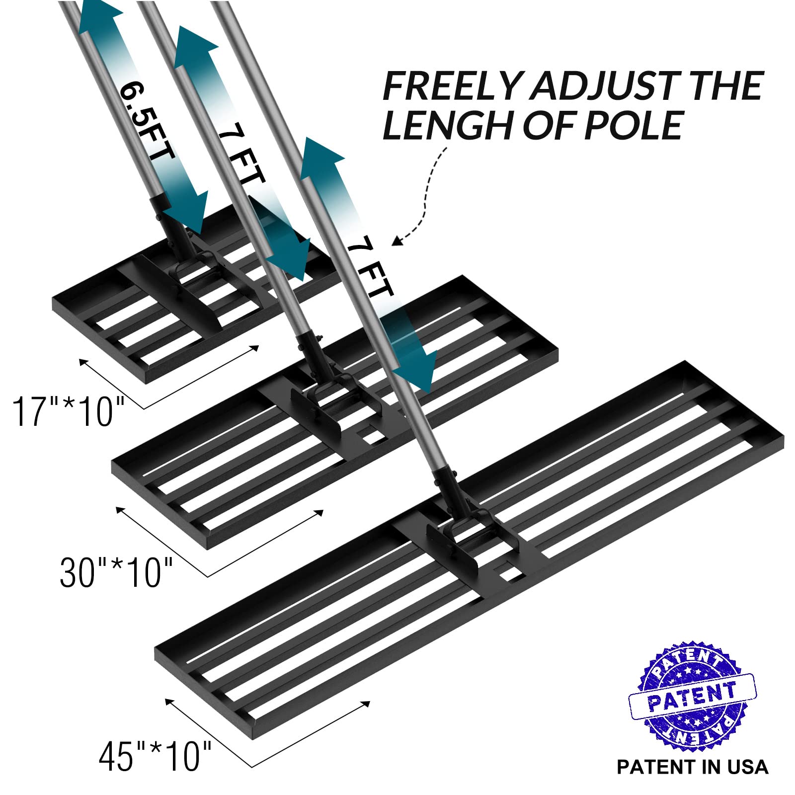 Walensee Lawn Leveling Rake, Reinforced Leveler with 6.5FT Steel Handle