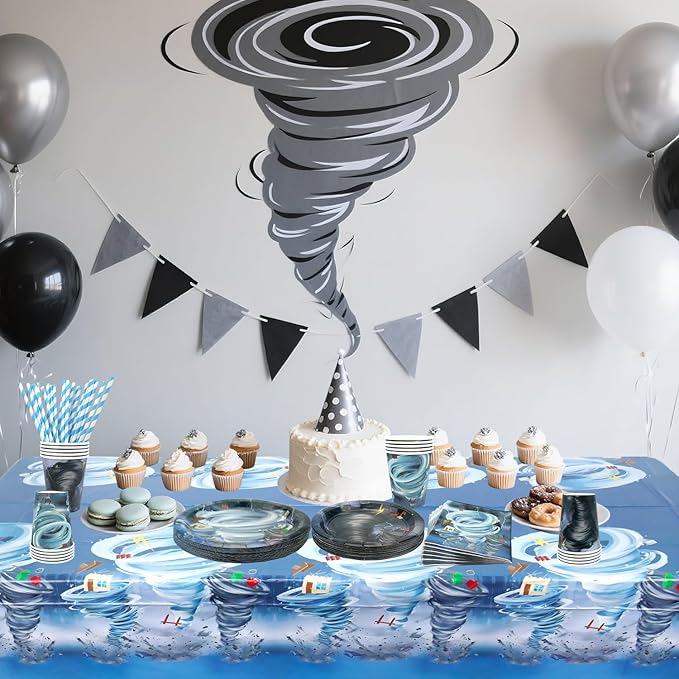 KEFAN Tornado Birthday Party Decorations, Tornado Theme Party Tableware Supplies including Plates, Cups, Napkins, Tablecloth (40)