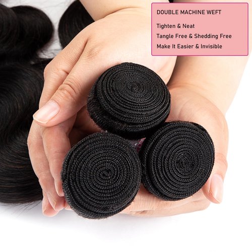 XEILOHO 12A Body Wave Bundles Human Hair 20 22 24 inch Brazilian Virgin Hair Bundles 100% Unprocessed Human Hair Body Wave Weft Extensions Quick Weave Hair Natural Black