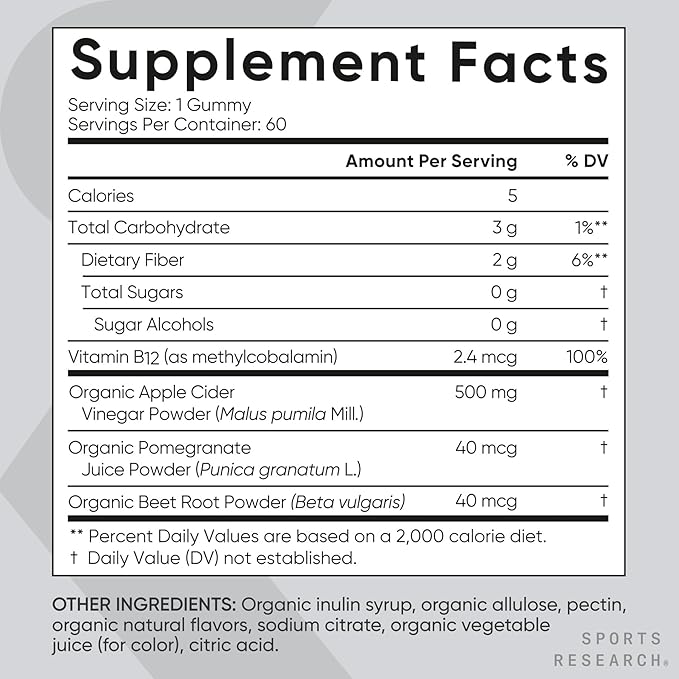 Organic Apple Cider Vinegar Gummies with The Mother - USDA Organic, Vegan Certified & Non-GMO Verified (60 Vegan Gummies)