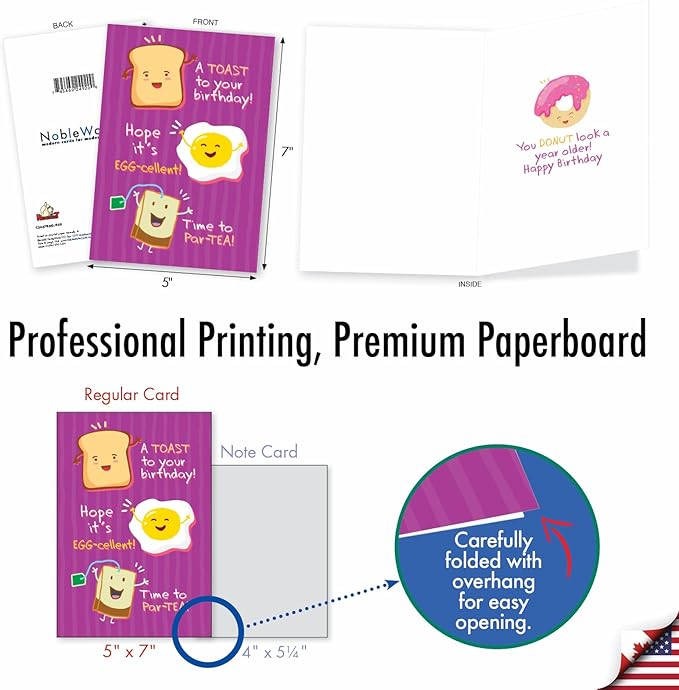 NobleWorks - 1 Funny Happy Birthday Notecard - Humor Greeting Card with Envelope - Mixed Puns C3637BDG