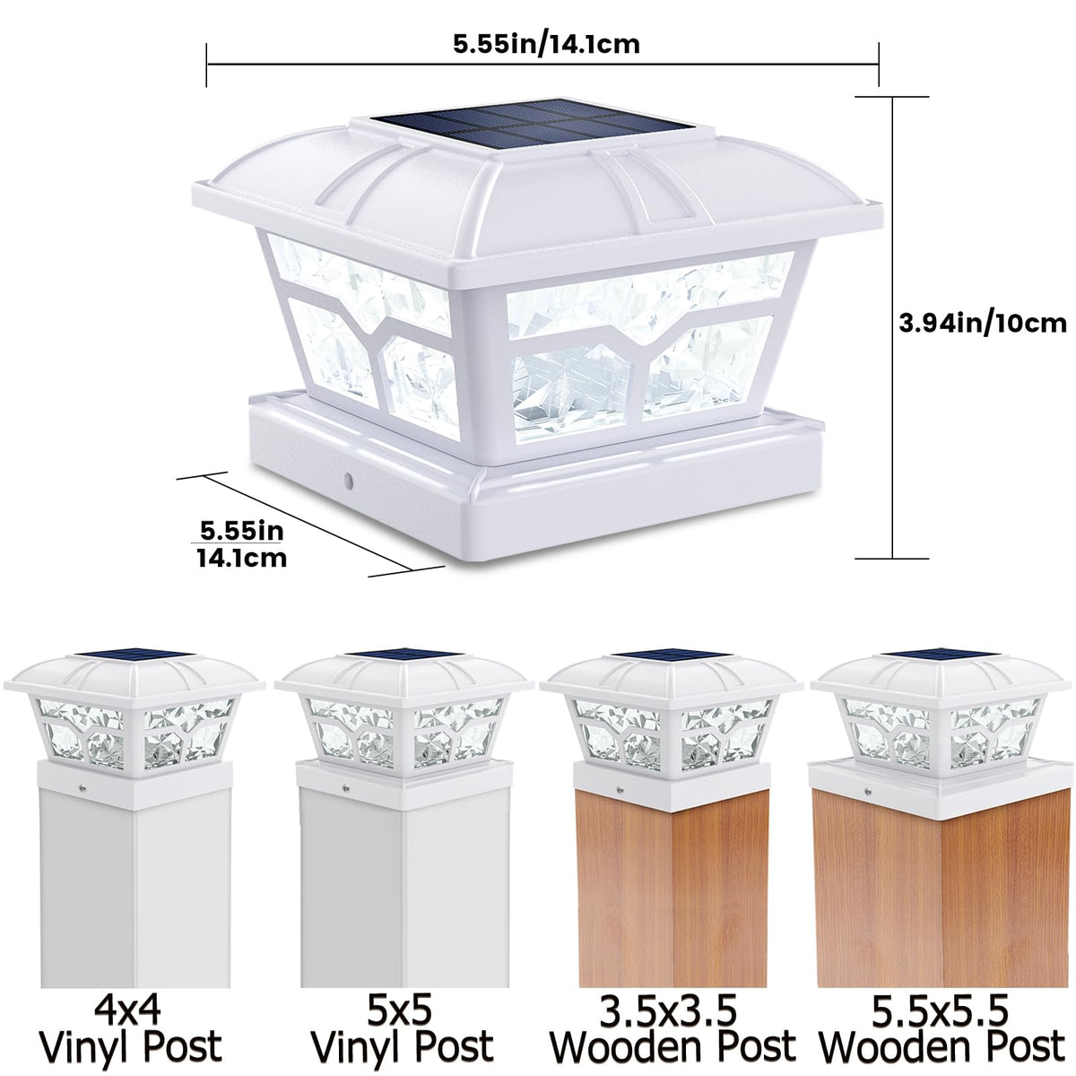 SIEDiNLAR Solar Post Cap Lights Outdoor 2 Color Modes 8 LEDs for 4x4 5x5 6x6 Posts Fence Deck Patio Decoration Warm & Cool White Lighting (4 Pack)