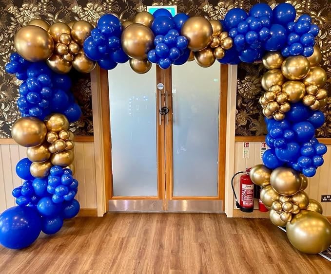 Navy Blue and Gold Balloons Garland Arch Kit with Stars 200Pcs -5 10 12 18 22 inch Balloon and Confetti Latex Balloons for 2025 Graduation Birthday Anniversary New Year Prom Party Decorations