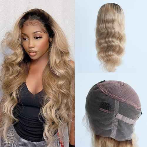 Aprilhair Pre-plucked Ombre #1B/27 Honey Blonde 360 Lace Frontal Wigs Body Wave Glueless 150% Density Brazilian Virgin Human Hair (10 INCH, Body Wave)
