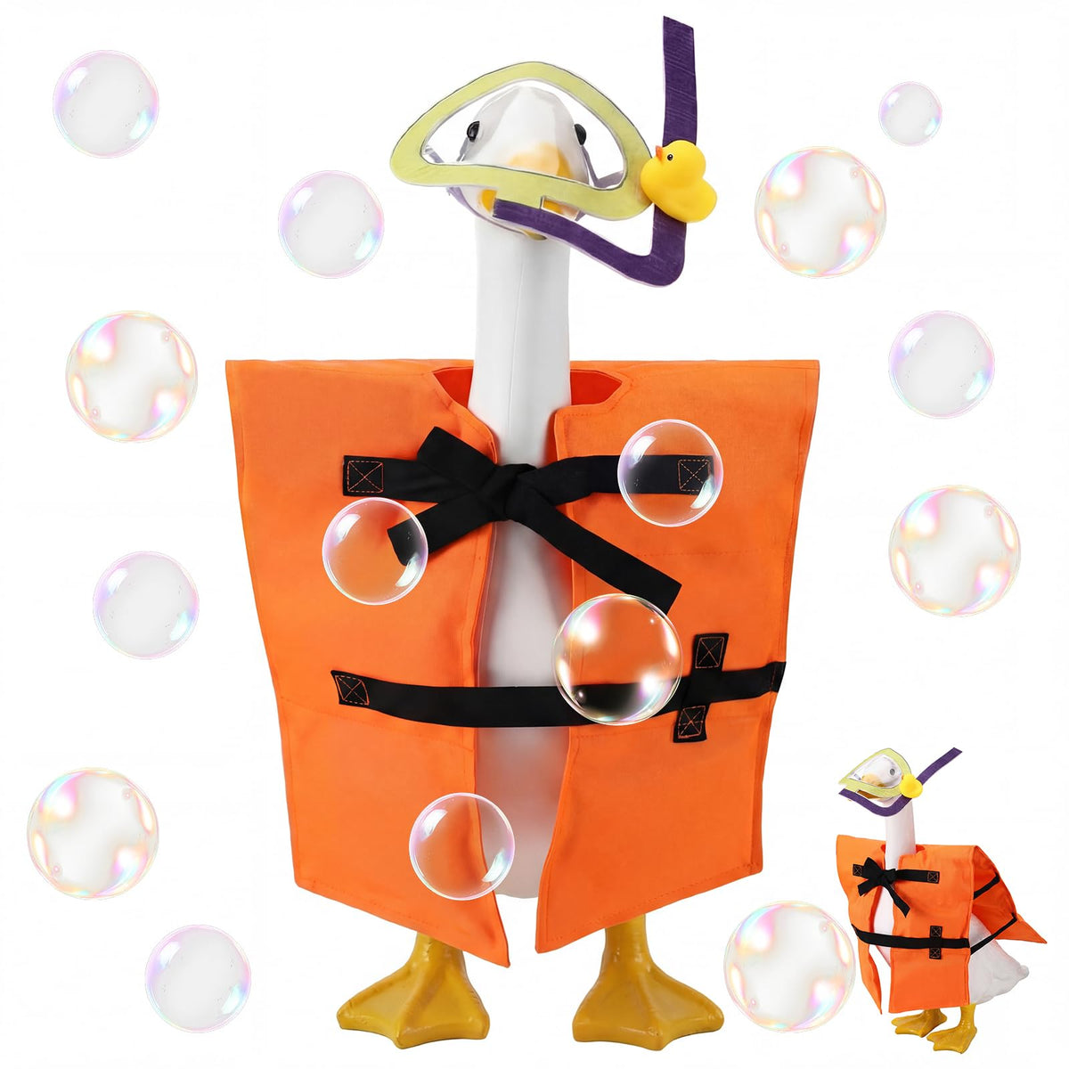 Outus Summer Porch Goose Outfits Set Includes Diving Life Jacket and Diving Snorkel Goggles 23" Goose Porch Clothing for Outdoor Swimming Pool Garden Yard Patio Lawn Statue