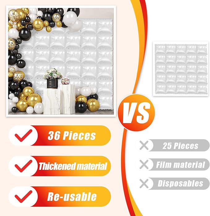 36 Piece XL White Square Foil Balloon Wall Screen Double Sided Square Balloon Screen Tunnel Arch Kit Mylar Square Balloons For Baby Shower Graduation Prom Birthday Party Decorations (White)