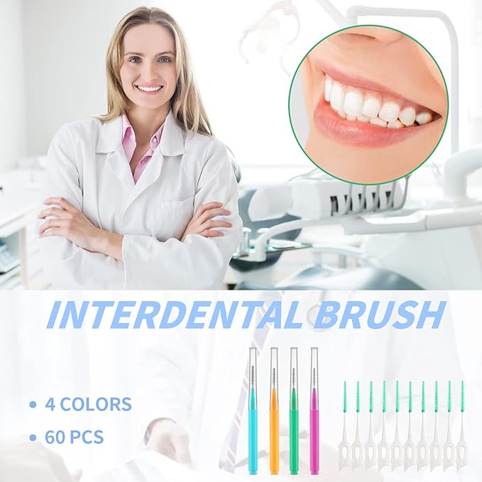 Interdental Brush, 100Pcs Soft Braces Brush Set, 40Pcs Tooth Flossing Head for Oral Hygiene Tooth Cleaning with 60pcs Disposable Braces Flossers Tooth Cleaning Tool (Stylish Colors,Multiple Sizes)