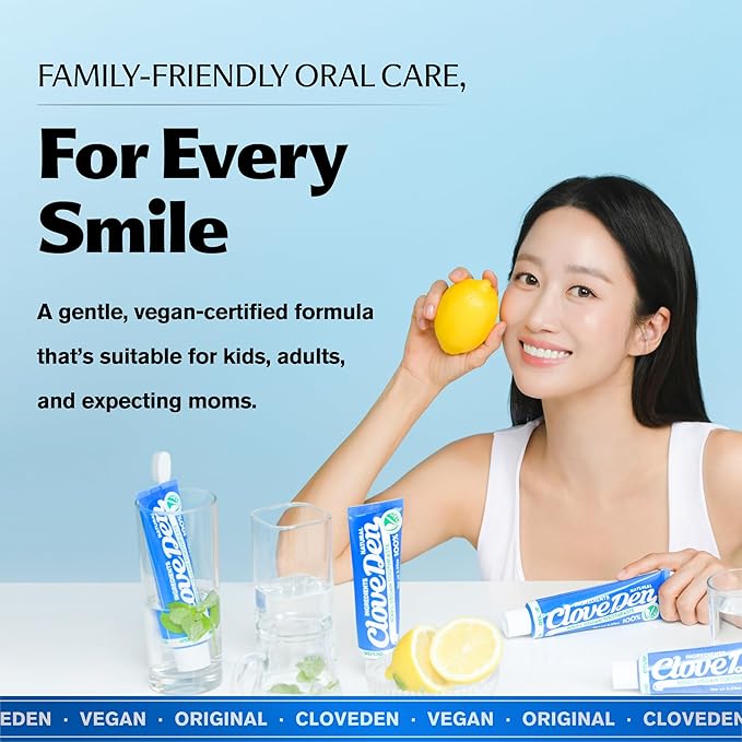 Vegan Fluoride Toothpaste – Herbal Gum Care with Clove & Tea Tree, Anti-Plaque & Tartar Control, Bad Breath Treatment, Gentle for Sensitive Teeth, SLS-Free, Lemon Mint, 3.52oz / 100g
