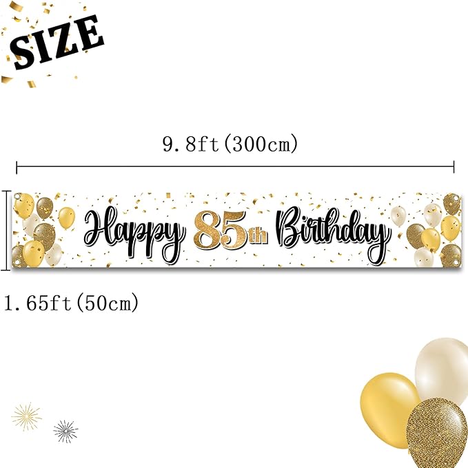 Happy 85th Birthday Decorations,85th Gold Balloon Large Birthday Hanging Banner Sign - Cheers to 85 Years Old Bday Party Supplies.