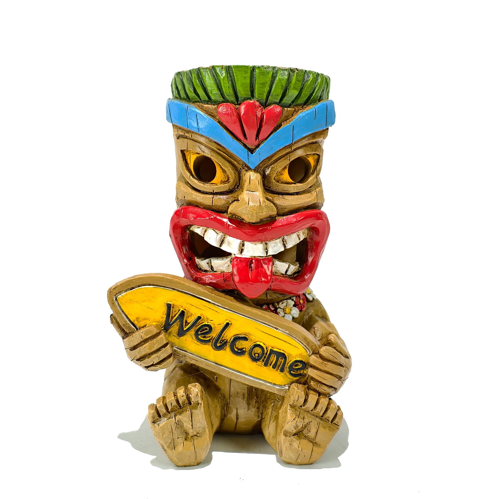Suyorpe ﻿Miniature Tiki Garden Statue Solar Outdoor Decorations - Tiki Bar Welcome Sign Lights for Patio Yard Lawn Ornaments Gifts for Birthday Housewarming Summer 3.2''(W) x 3.4''(D) x 5.9''(H)