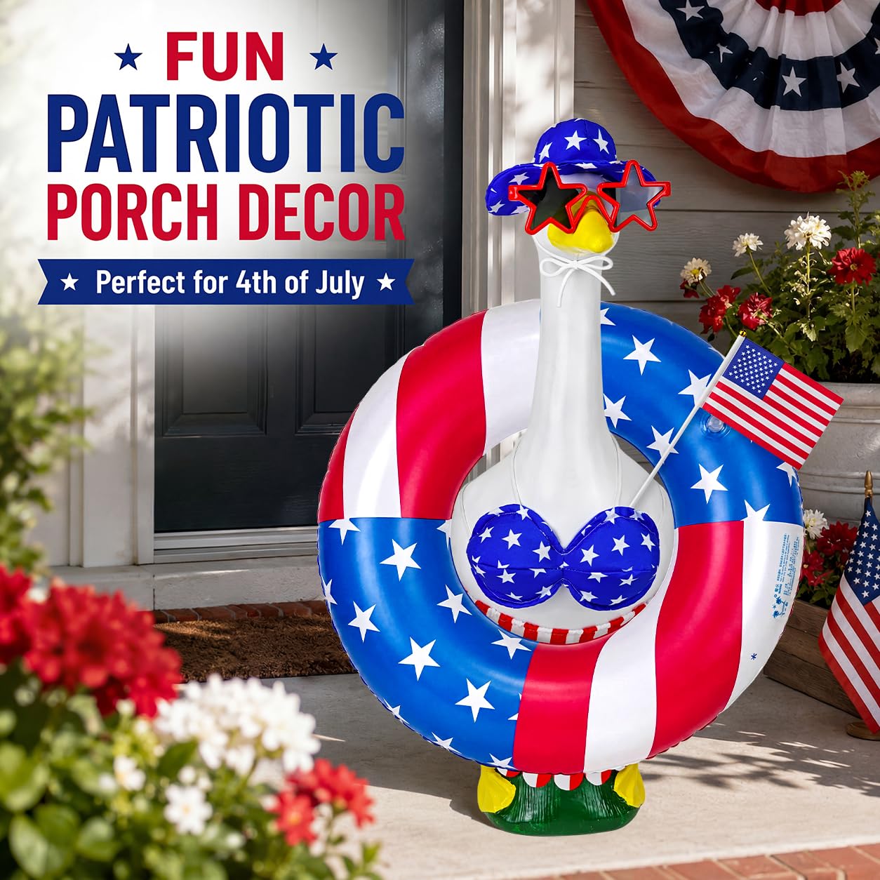 Ueyben 4th of July Bikini Porch Goose Outfit, Summer Patriotic Goose Outfit Independence Memorial Day Geese Clothes Costume for 23" Lawn Cement Plastic Geese Statue for Outdoor Garden Patio Yard Decor