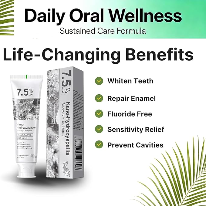 7.5% Nano Hydroxyapatite Toothpaste (120g), Fluoride-Free Toothpaste for Sensitive Teeth, Enamel Protection, Fresh Mint
