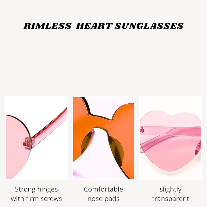4E's Novelty 2 Pack Heart Shaped Sunglasses for Women - Trendy Glasses for Valentines, Mardi Gras, Men Party Outfit Accessory