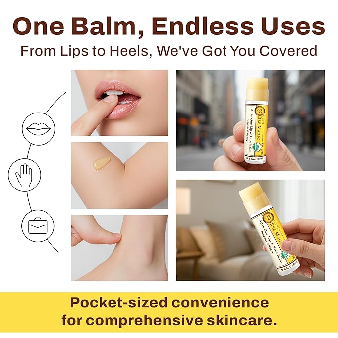 Organic Beeswax Lip Balm - Natural Chapstick for Dry Lips - Honey & Propolis Moisturizing Wand - Non Petroleum Lip Balm for Men & Women - Clean Lip Care for All Skin Types, 0.65 oz