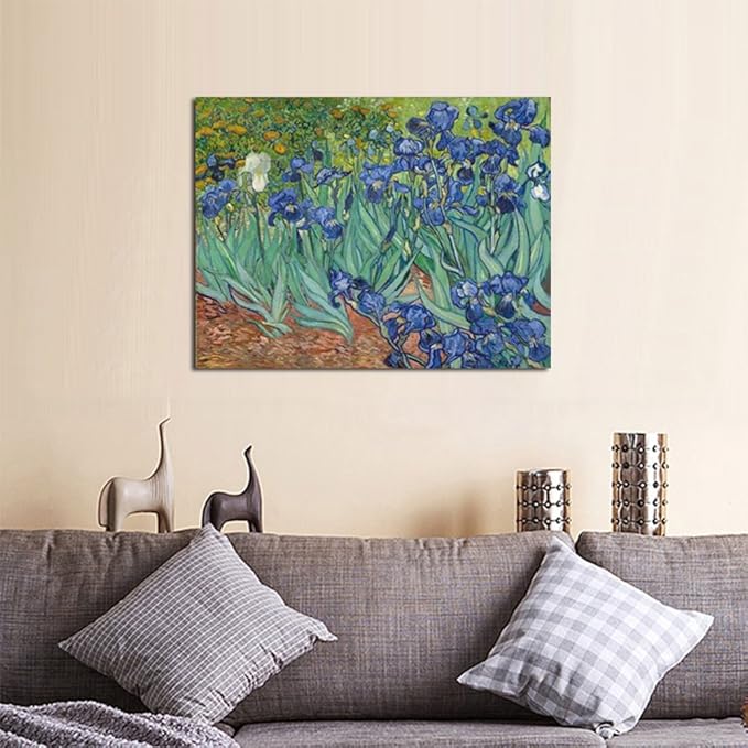 Wieco Art Irises Large Modern Gallery Wrapped Floral Giclee Canvas Print By Van Gogh Famous Blue Flowers Oil Paintings Reproduction Artwork Pictures on Canvas Wall Art for Bedroom Home Decor L