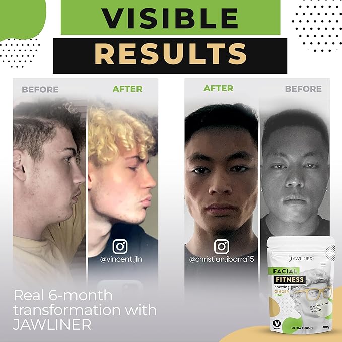 Jawliner® - Pioneers the Toughest Handmade 15x Harder Jawline Gum Includes 12 Weeks Coaching - Sugar-Free Ginger Lime Hard Gum - Jawline Exerciser for Mewing - Chewing Gum Shaping Jaw (2 Months Pack)