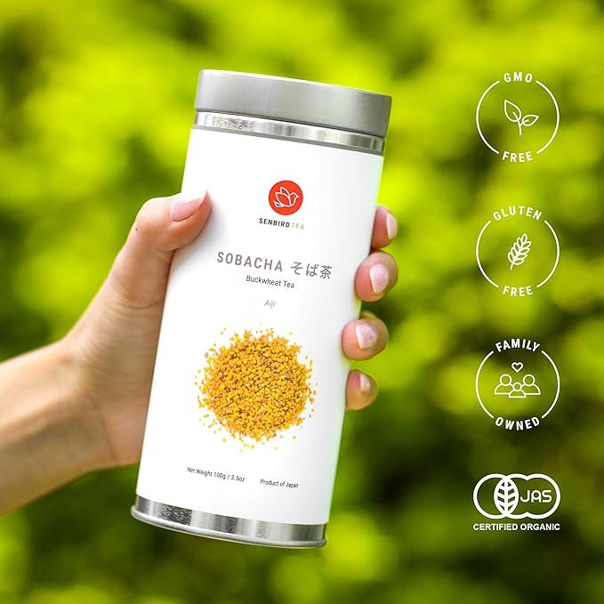 Senbird Premium Sobacha - Japanese Soba Buckwheat Tea - From Hokkaido - Loose Leaf in Airtight Tea Tin (3.5oz/100g)