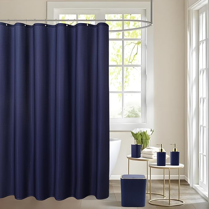 26PC Bathroom Accessories Set - Gorgeous Blue Bathroom Set, Bathroom Accessory Set, Navy Blue Shower Curtain Set with Bathtub Mats for Shower Tub