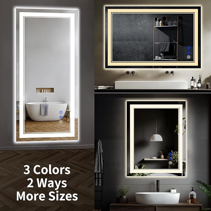 30"x30" LED Bathroom Mirror with Anti-Fog, Stepless Dimmable Lights, 3 Color Modes, Shatter-Proof Tempered Glass, Memory Function & Waterproof Design