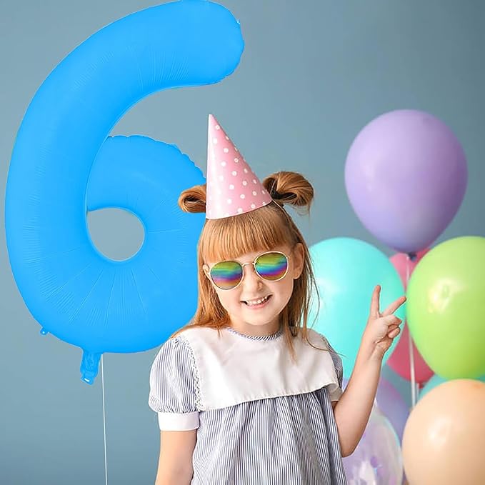 Fluorescent Blue Number Balloon 40 inch Giant Foil Helium Balloons Blue Number 6 Balloon for 6th Birthday Party Decorations