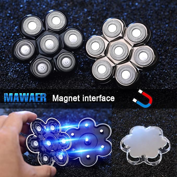 Universal Magnetic Interface 7 Blades Head Shaver Replacement Heads for Freedom Series Head Shaver, Universal Replacement Heads Wet and Dry (7 Blades, Magnetic Interface)