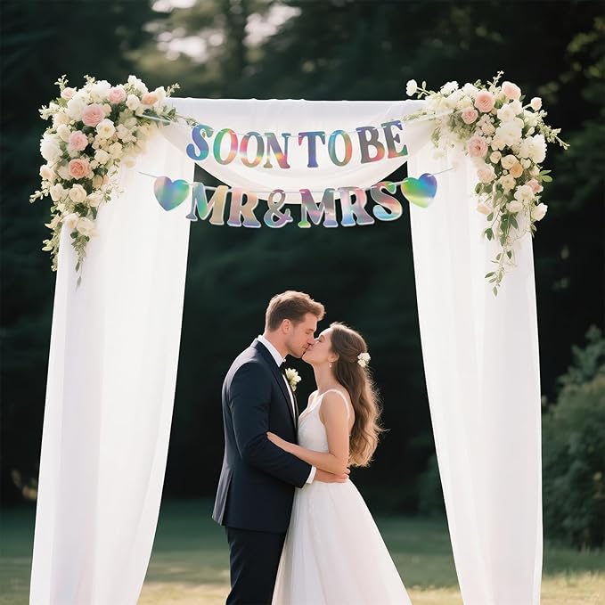 Soon To Be Mr & Mrs Banner, Bridal Shower Sign, Pre-Strung Laser Wedding Banner Decorations, Engagement Banners for Mantle Hanging Sign Couples Shower Decorations