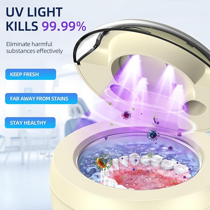Ultrasonic Retainer Cleaner, Retainer Cleaner Machine for Dentures, Mouth Guards, Braces, Toothbrush Heads, Jewelry with 200ML Capacity, 45kHz Retainer Cleaning, 4 Modes for Appliances (Light Yellow)