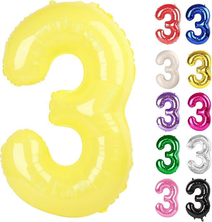 Yellow Number 3 Balloon 40 Inch, 3 Balloon Number, 3rd Birthday Decorations, Yellow Party Supplies for Boys Girls
