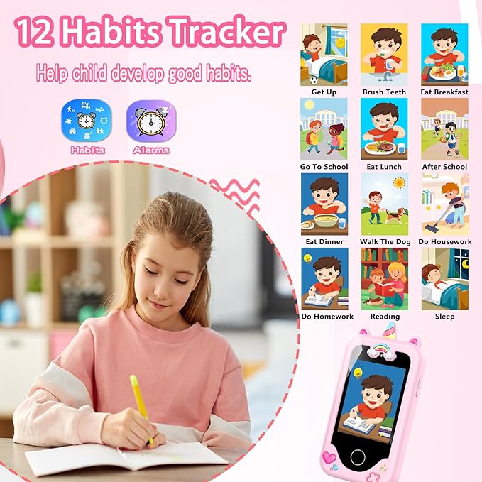 Kids Smart Phone with Dual Camera, Game & Music Player, Toddler Learning Play Toy Cell Phone, Gifts for Girls, Christmas, Birthday, Age 3-10, Light Pink