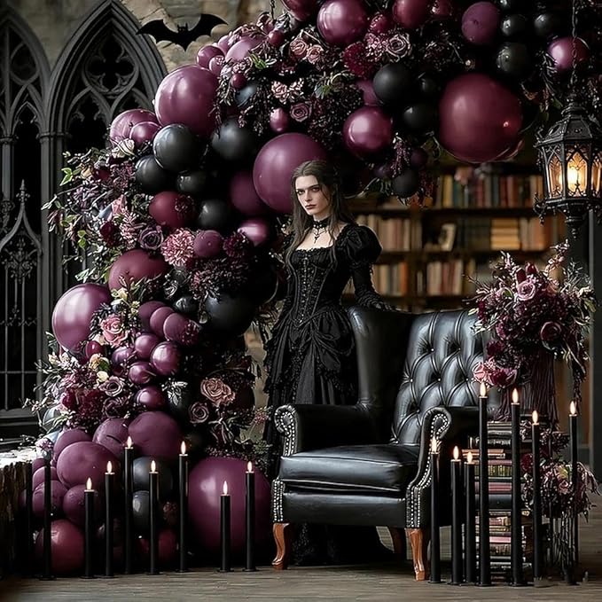 Dark Purple Black Balloons Garland Double Stuffed Black Burgundy Plum Balloon Arch Kit for Gothic Birthday Bridal Shower Mother's Day Graduation Party Decorations