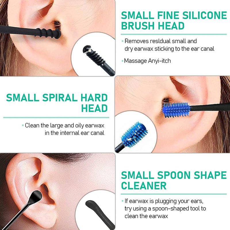 HIQUAY Ear Wax Vacuum Removal Tool, 6 Gear Strong Suction Electric Ear Cleaner Ear Vacuum Wax Remover, USB Charge Earwax Removal Kit Reusable Soft Silicone Ear Cleaning Kit Water Remover Tool (Black)
