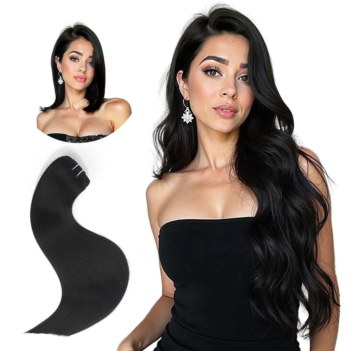 Hyssiet Invisible Clip in Real Human Hair Extensions,12 Inch 55 Gram 1B Natural Black Remy Thick Straight Clip in Hair,7 Pieces With 16 Clips, No Slip No Shedding Comfortable All Day Wear