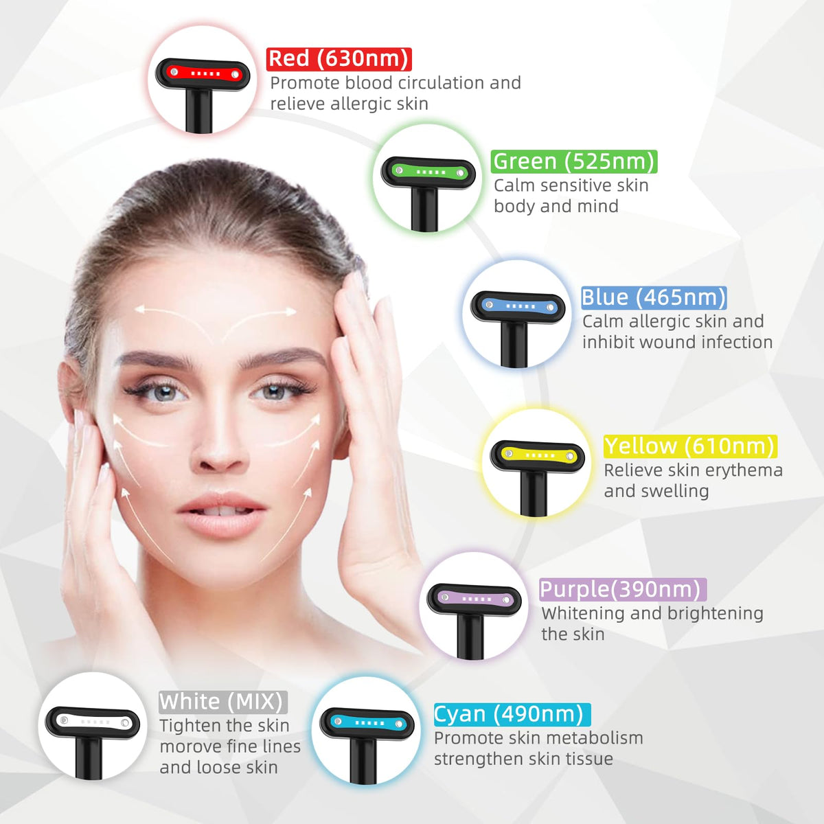 Fxtiaa Led-Light-Therapy, 7 Color Face Skincare Wand with Facial Massager LED Face Skin Rejuvenation for Face & Neck & Eye Skincare Equipment Red Light Wand