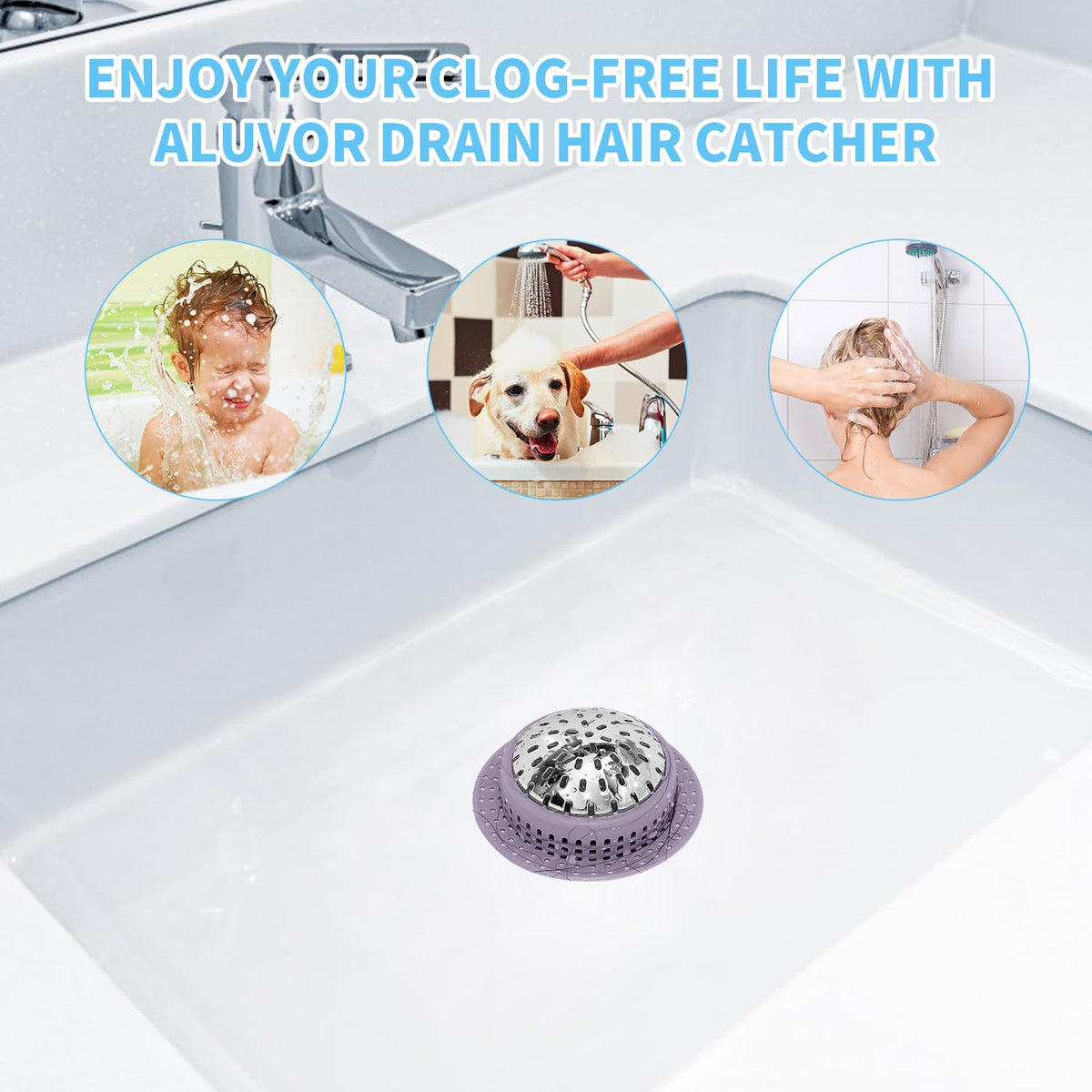Aluvor Bathtub Drain Hair Catcher Shower Drain Cover Sink Drain Protector for Pop-Up & Regular Drains, Purple