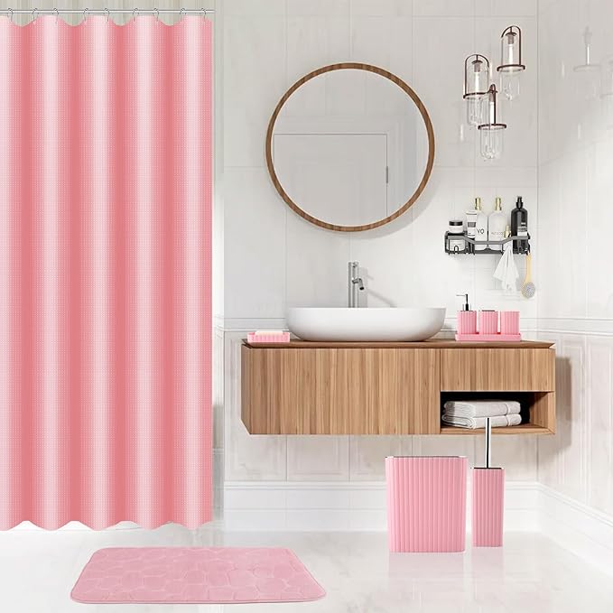 30PC Bathroom Accessories Set - Gorgeous Pink Bathroom Set, Bathroom Accessory Set, Pink Shower Curtain Set with 5PC Shower Caddy