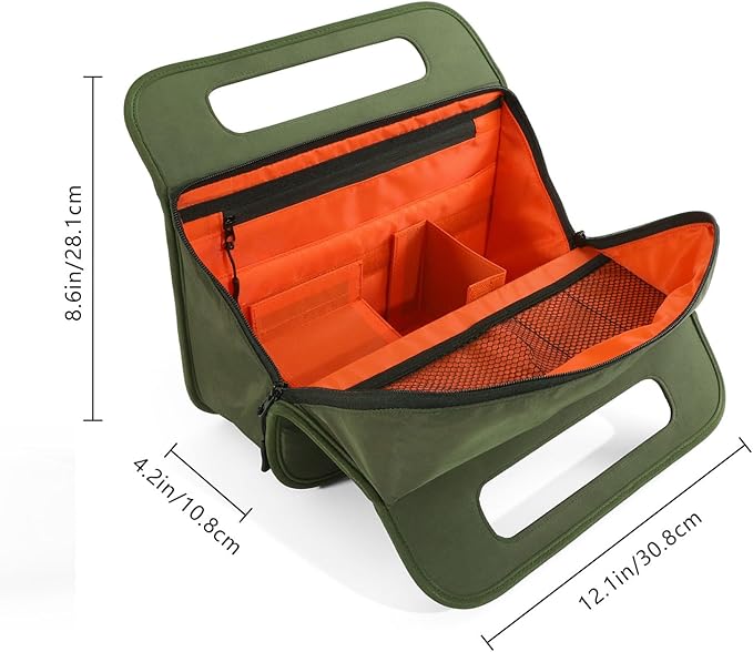 CONTAIL 13 Inch 3L 4-in-1 Travel Essentials Organizer, Small Business Handbag, Suitcase Drink Holder,Phone Tablet Holder,Airport Accessories Storage,Army Green