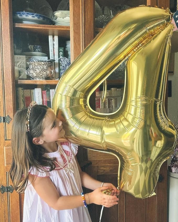 Champagne Gold Number 4 Balloon 40 Inch, White Gold 4 Balloon Number, 4th Birthday Decorations, Light Gold Party Supplies for Boys Girls
