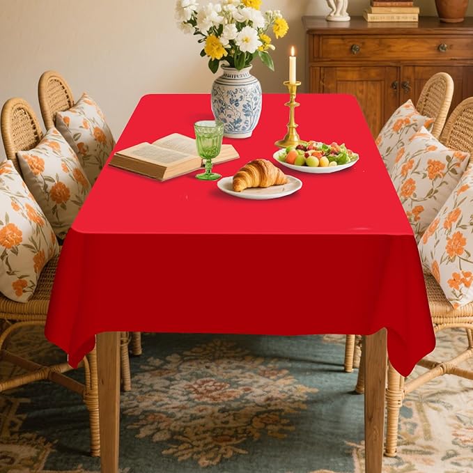 6 Pack Premium Red Plastic Table Cloth -70 X 120 Inch Rectangle Tablecloth, Disposable Tablecloth Plastic Table Cover for Parties (6, Red, 70" X 120" Rectangle)