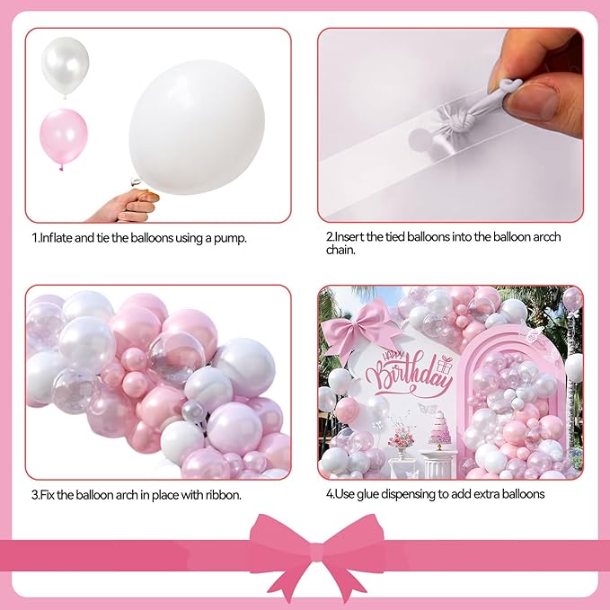 FunHot Pink White Balloon Arch Kit, Pink Balloon Garland, Double Stuffed Pearl Pink Matte White Balloons Large Clear Balloons for Girls Baby Shower Wedding Bridal Shower Birthday Party Decoration