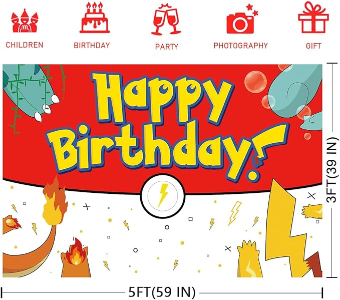Birthday Party Decorations Backdrop Banner Red, White, Blue, Yellow, Cute Theme 5X3FT Happy Birthday Decorations Supplies Photography Background