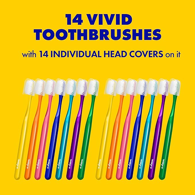 WAY.V Extra Soft Toothbrush Refill for Adults Sensitive Gums and Teeth with Individual Head Covers, 14 Pcs Manual Toothbrushes - Family and Guests - Green (14 Counts, Soft Bristle)