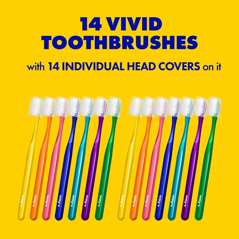 WAY.V Extra Soft Toothbrush Refill for Adults Sensitive Gums and Teeth with Individual Head Covers, 14 Pcs Manual Toothbrushes - Family and Guests - Green (14 Counts, Soft Bristle)