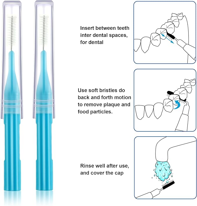 Patelai 100 Pieces Braces Brush for Cleaner Interdental Brush Toothpick Dental Flossing Head Oral Hygiene Flosser Tooth Cleaning Tool (Light Blue)