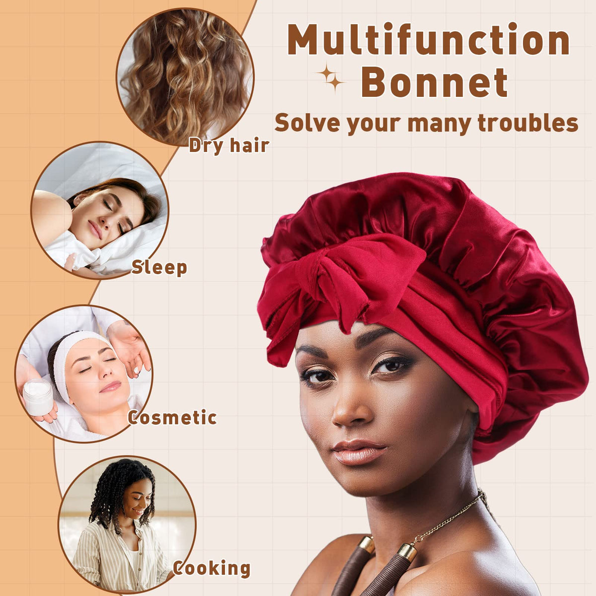 Yahenda 10 Pcs Large Satin Bonnet Soft Silky Bonnet Hair Wrap for Sleeping Adjustable Scarf for Women Men Curly Hair Stretchy for Long, Natural, Braid at Night, 10 Colors
