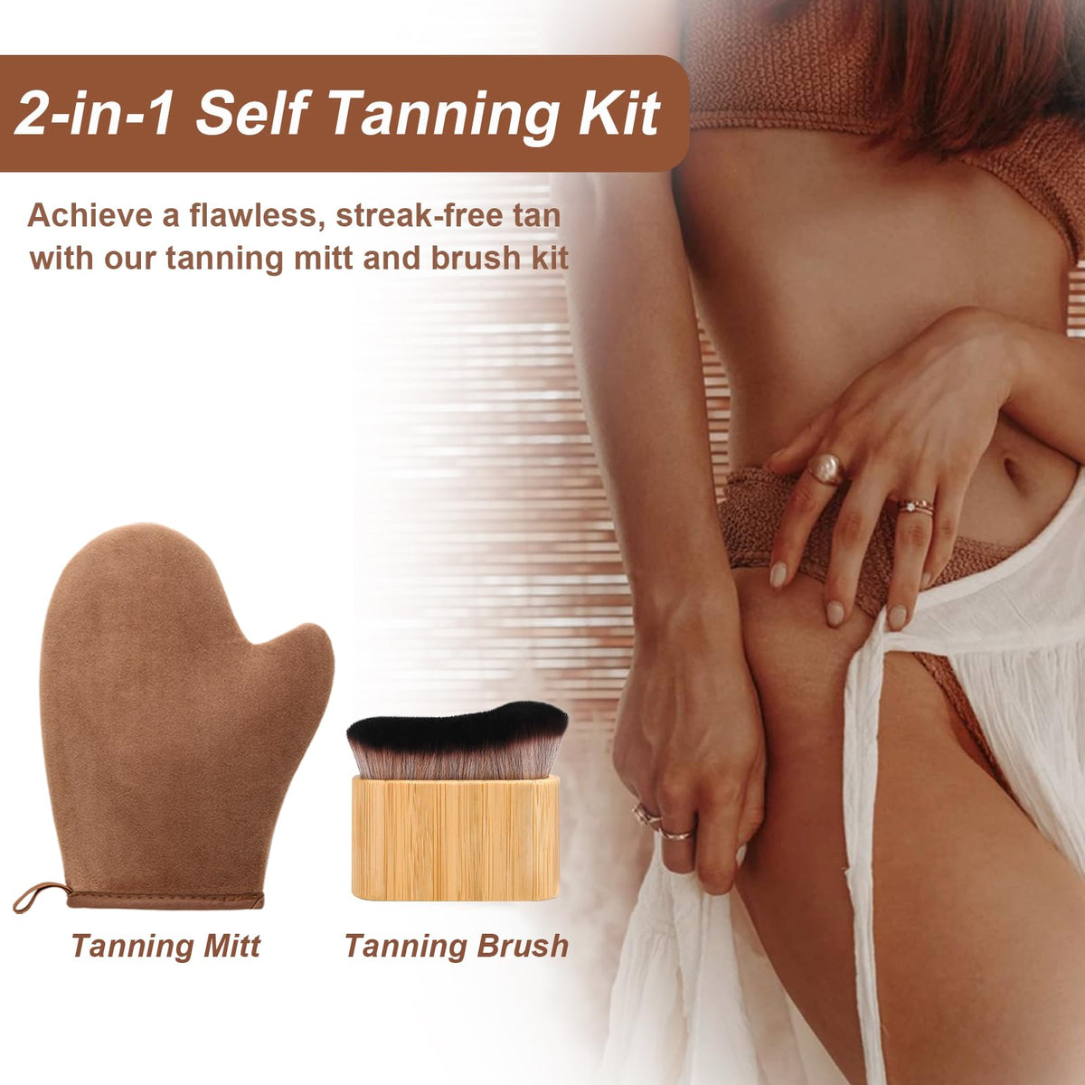 2 in 1 Streak-Free Tanning Mitt Set, Self Tanner Mitt, Tanning Brush