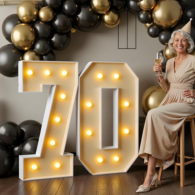 imprsv 3FT Marquee Light Up Numbers, Marquee Numbers 70th Birthday Decorations for Women Men, Large Light Up 70 Birthday Women Foam Board Anniversary Party Decorations Arch Kit (DIY)